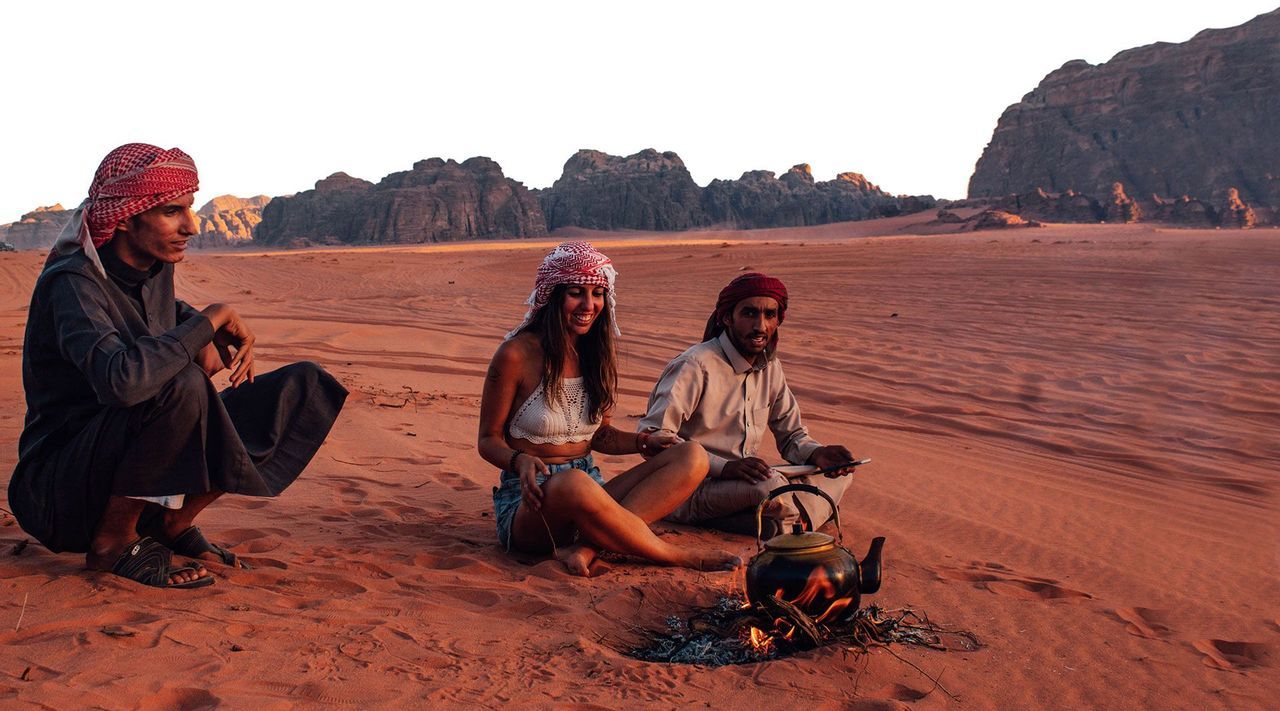 Sharing tea with some bedouins in the Wadi Rum desert in Jordan